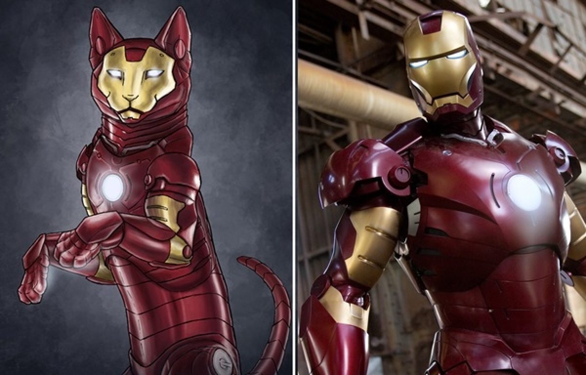 мстители в виде котов. кот в костюме железного человека. железный кот. железный кот. коты супергерои.