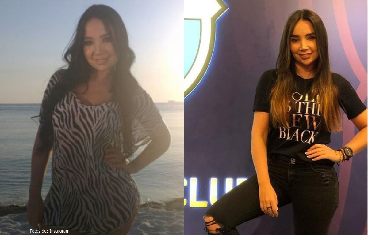 Antes y después de Paola Jara con la misma pose