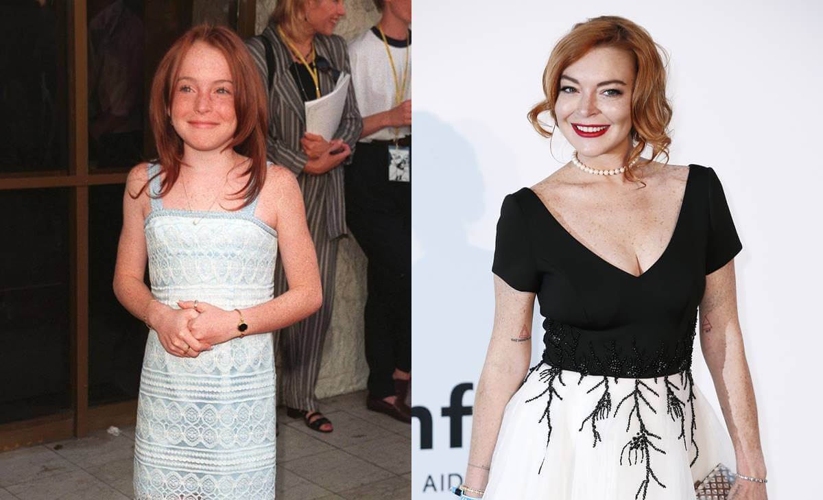 Mosaico de fotos antes y después de Lindsay Lohan