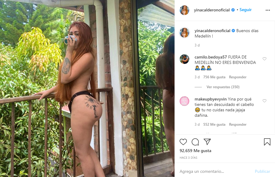 Yina Calderón posó semidesnuda y su cola sigue siendo protagonista