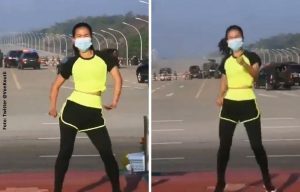 Mujer graba clase de aeróbicos en pleno golpe de Estado