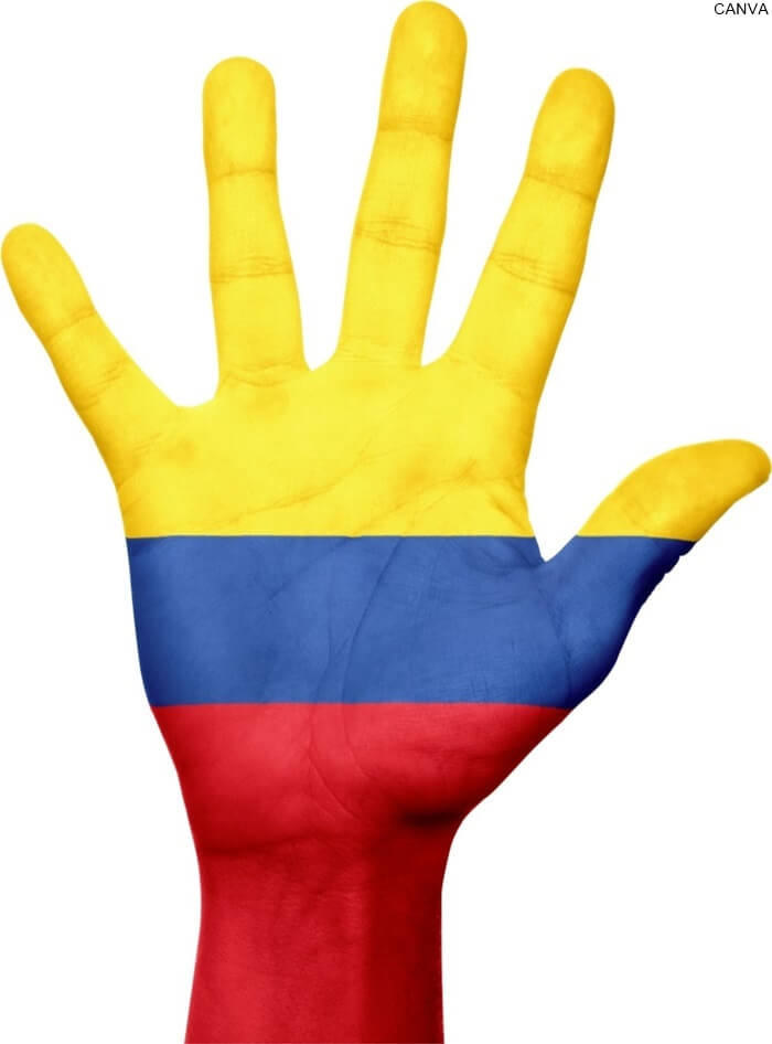 Mano con la bandera de colombia