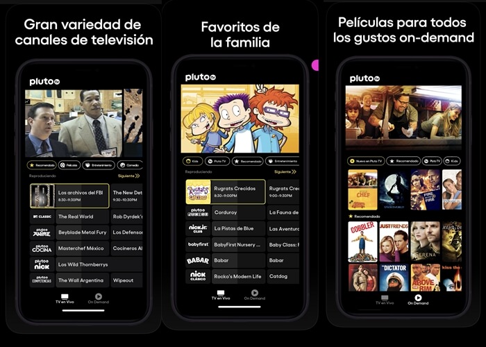 Pantallazo app pluto tv para ilustrar Las mejores aplicaciones para ver películas gratis