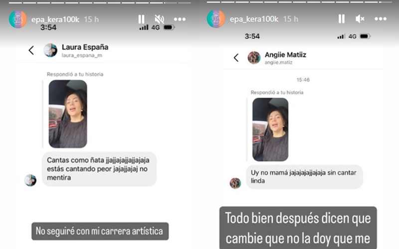 Screenshot de respuestas en la historia de Epa Colombia cantando