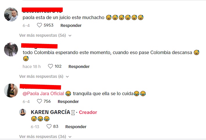 Screnshot de los comentarios sobre la modelos que publicó una foto con Jessi Uribe con un mensaje para Paola Jara