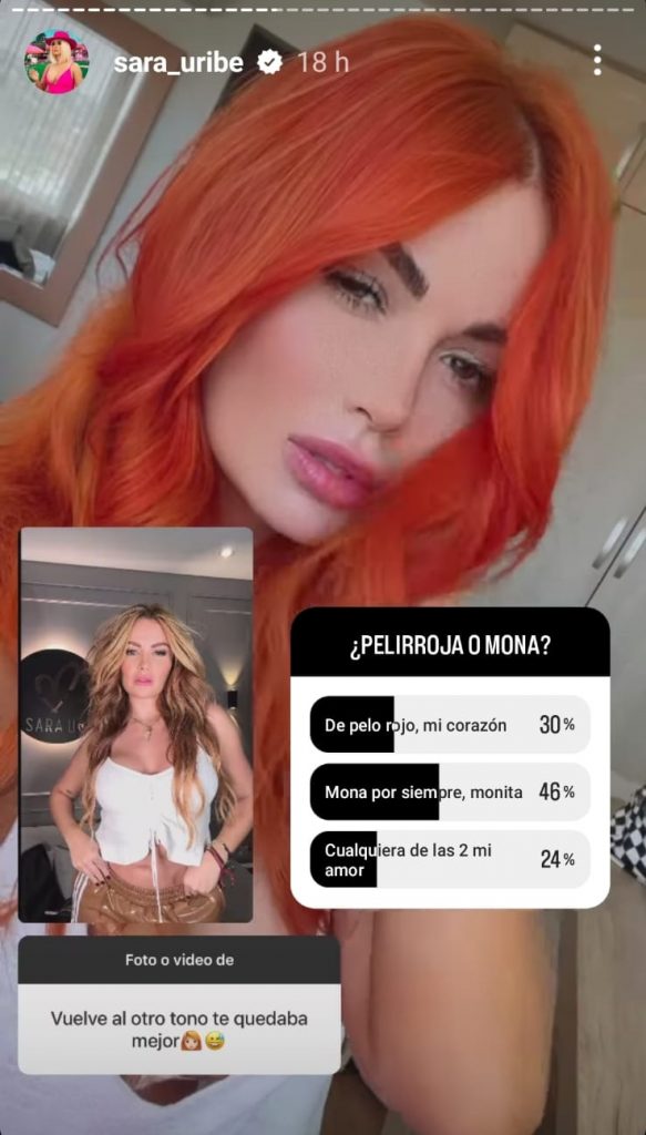 Screenshot de la pregunta de Sara Uribe sobre el color de su pelo y el resultado