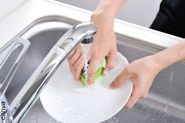 Foto de persona lavando plato blanco.