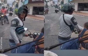 Niña se robó las miradas en una pelea entre motociclista y conductor de bus, ¡qué miedo!