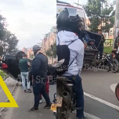 Imágenes del accidente que dejó carro volcado en Bogotá