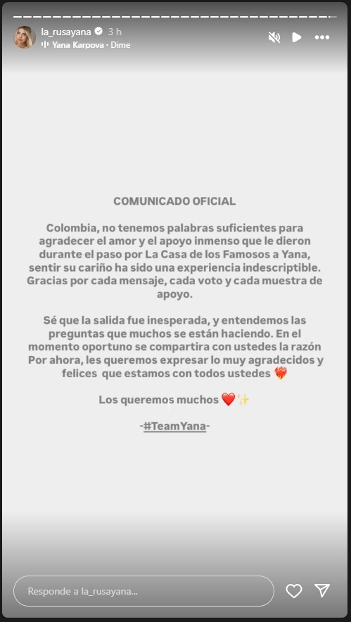 por qué Yana Karpova abandonó La Casa de los Famosos Colombia