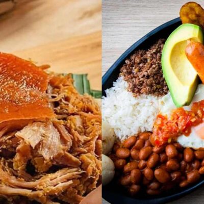 cuál plato colombiano, la bandeja paisa o la lechona tiene más proteína.