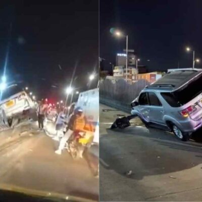 camioneta quedó sobre las barandas anticolados de TransMilenio|
