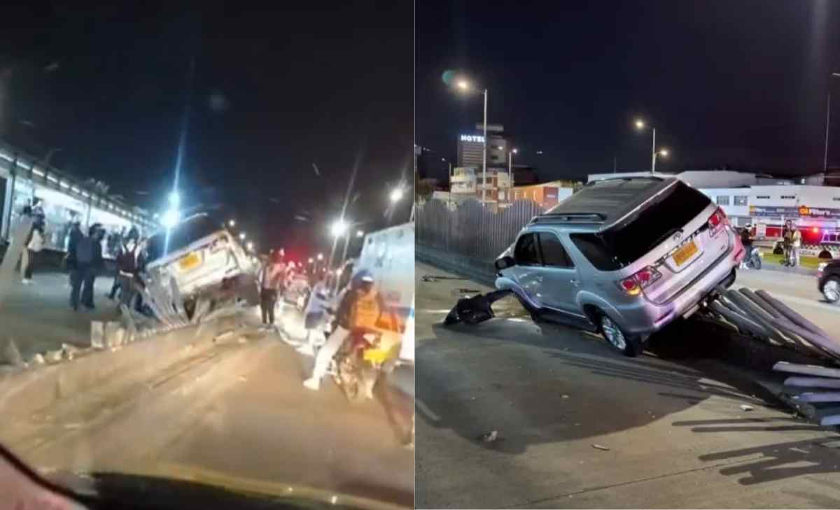 camioneta quedó sobre las barandas anticolados de TransMilenio|