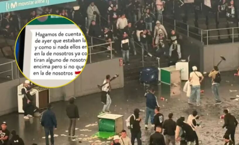 chats de grupo barrista sobre desmanes en Movistar Arena
