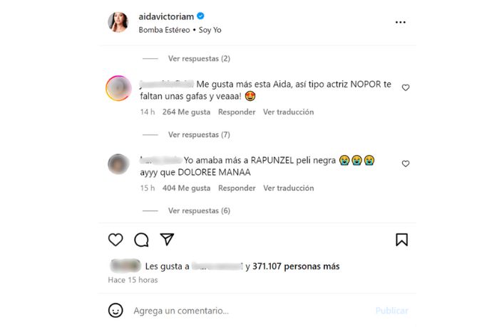Print de comentarios en el Instagram de Aida Victoria Merlano