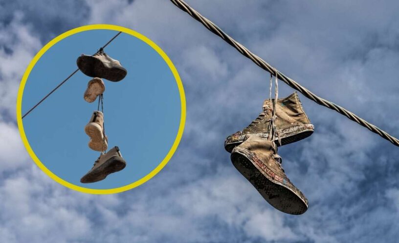 qué significan los tenis colgados en los cables de electricidad en las calles