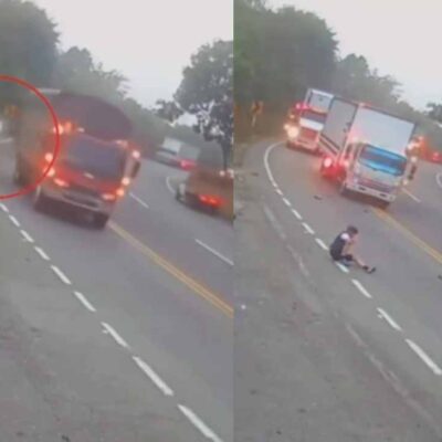 grabación de un ciclista que sobrevivió después de ser impactado por un camión