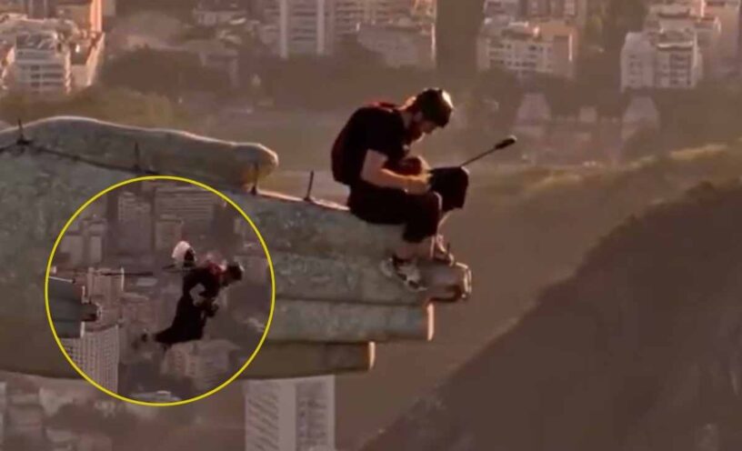 hombre saltó desde el Cristo Redentor en Brasil