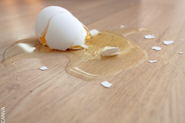 Foto de huevo roto en el piso.