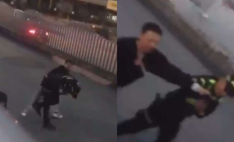 hombre agredió a Policía en plena vía