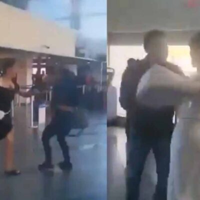 mujer encontró al esposo con la amante en el aeropuerto