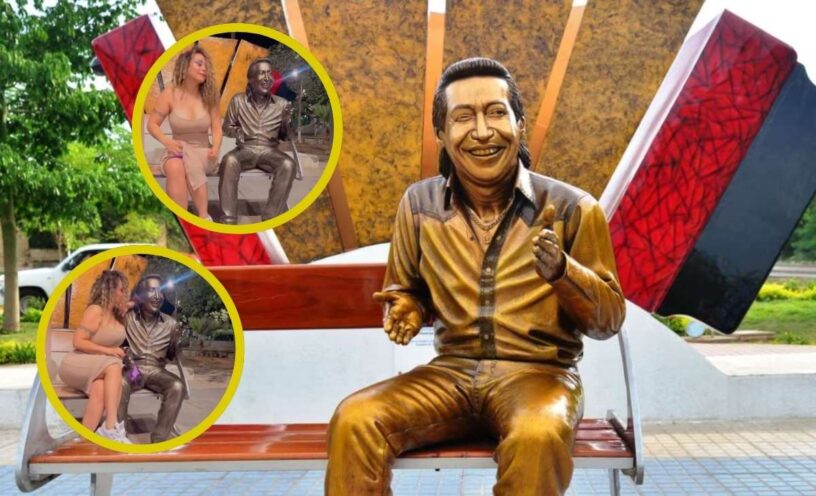 Mujer generó polémica por video haciendo vulgar gesto en la estatua de Diomedes Díaz