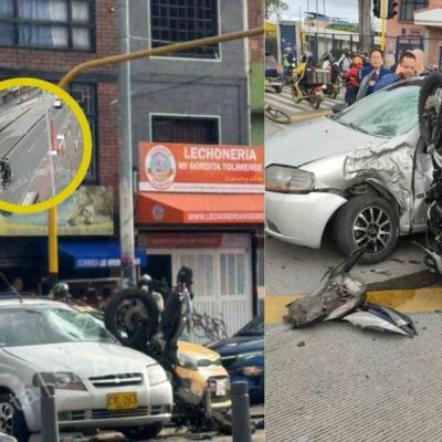 nuevo video que deja ver el choque entre un carro y una moto en Bogotá