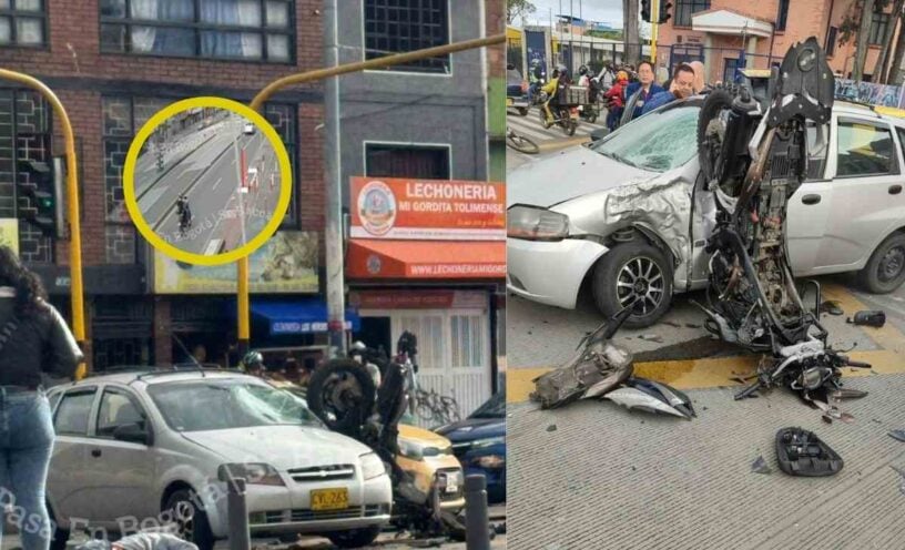 nuevo video que deja ver el choque entre un carro y una moto en Bogotá