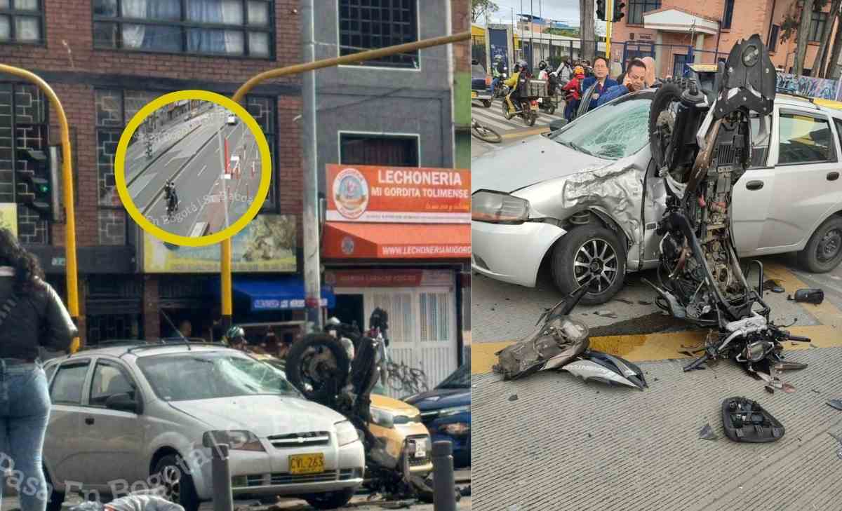nuevo video que deja ver el choque entre un carro y una moto en Bogotá