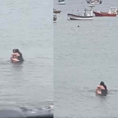 Pareja es vista en el mar teniendo relaciones