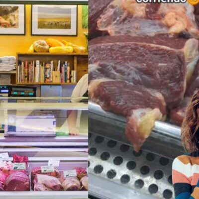 Un pedazo de carne se mueve en una carnicería