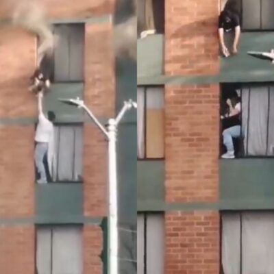 Video de hombre salvando perro de incendio
