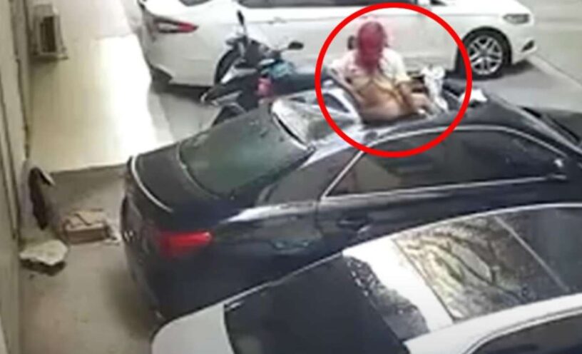 video de la mujer que cayó de un balcón sobre un carro mientras estaba teniendo relaciones
