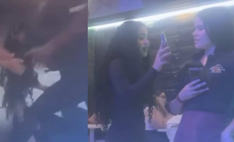 video de la mujer que descubrió a mesera coqueteándole a su novio y se mechonearon
