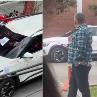 video de un carro layado con mensajes de infidelidad en Bogotá