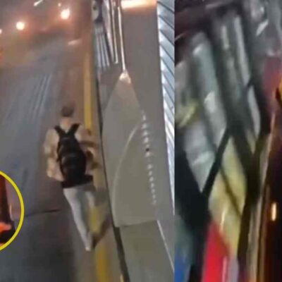 video de un hombre que casi es arrollado por un TransMilenio