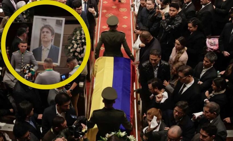 Video del abrazo entre la esposa y el papá de Miguel Uribe en el funeral en el capitolio