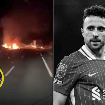 video grabado por conductor donde se ve el carro de Diogo Jota en llamas