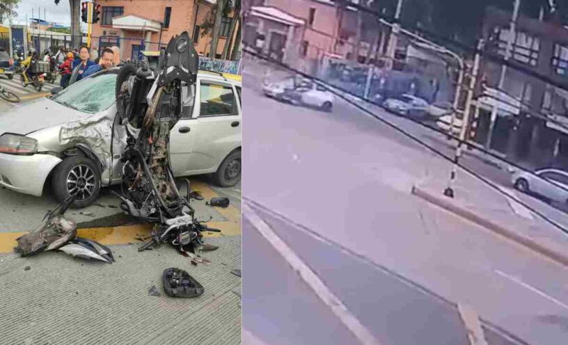 Cámara registró el momento en que un motociclista murió tras chocar contra un carro en Bogotá
