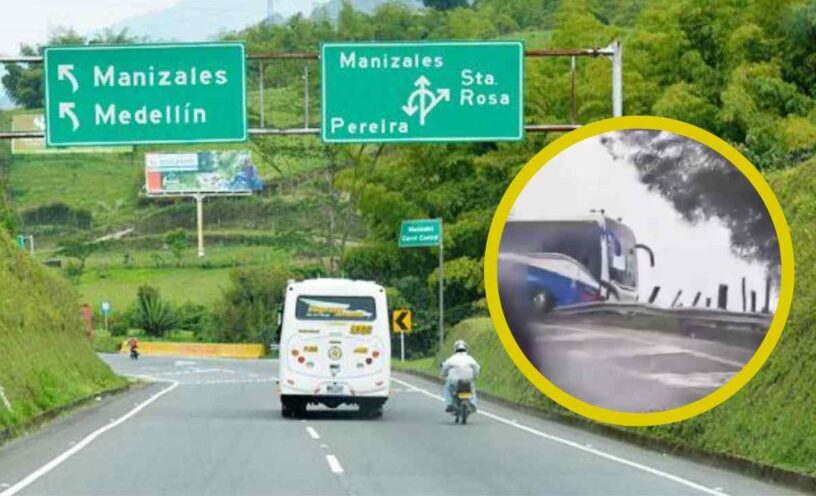 El video del bus que perdió el control y quedó al borde de un abismo cerca a Manizales