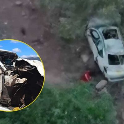 Camioneta cayó por abismo en Santander y quedó destruida