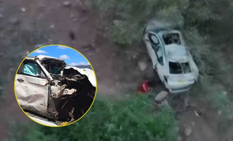 Camioneta cayó por abismo en Santander y quedó destruida