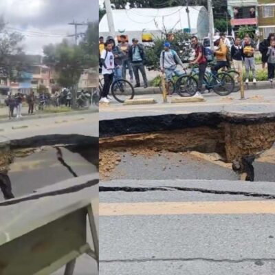 El video del hueco que se abrió en plena vía en Suba