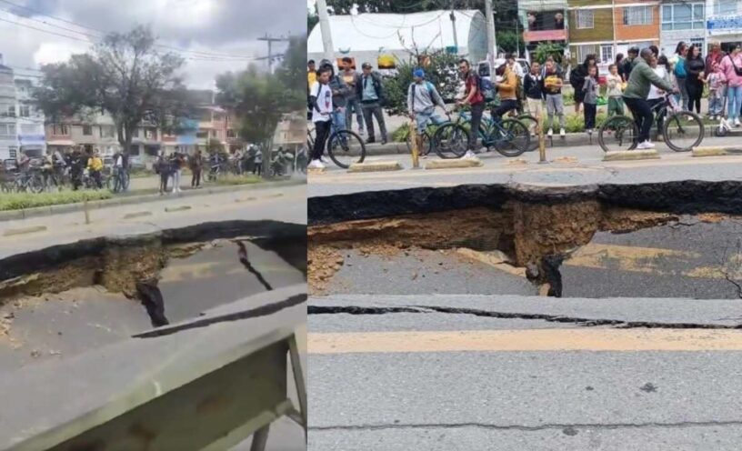 El video del hueco que se abrió en plena vía en Suba