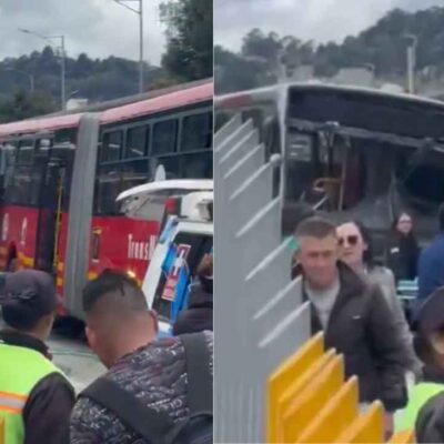 dos buses de TransMilenio protagonizaran un fuerte choque