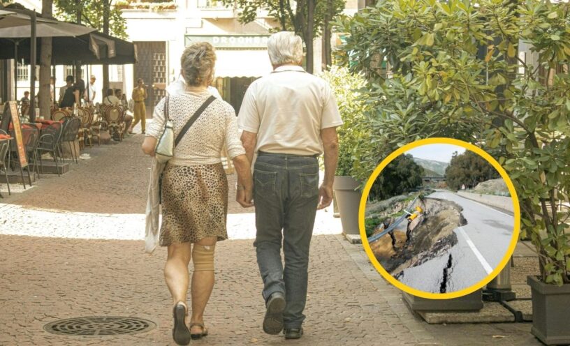 El abrazo de una pareja de adultos mayores durante el temblor