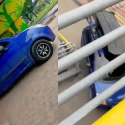 Conductor intentó subir su carro por un puente peatonal